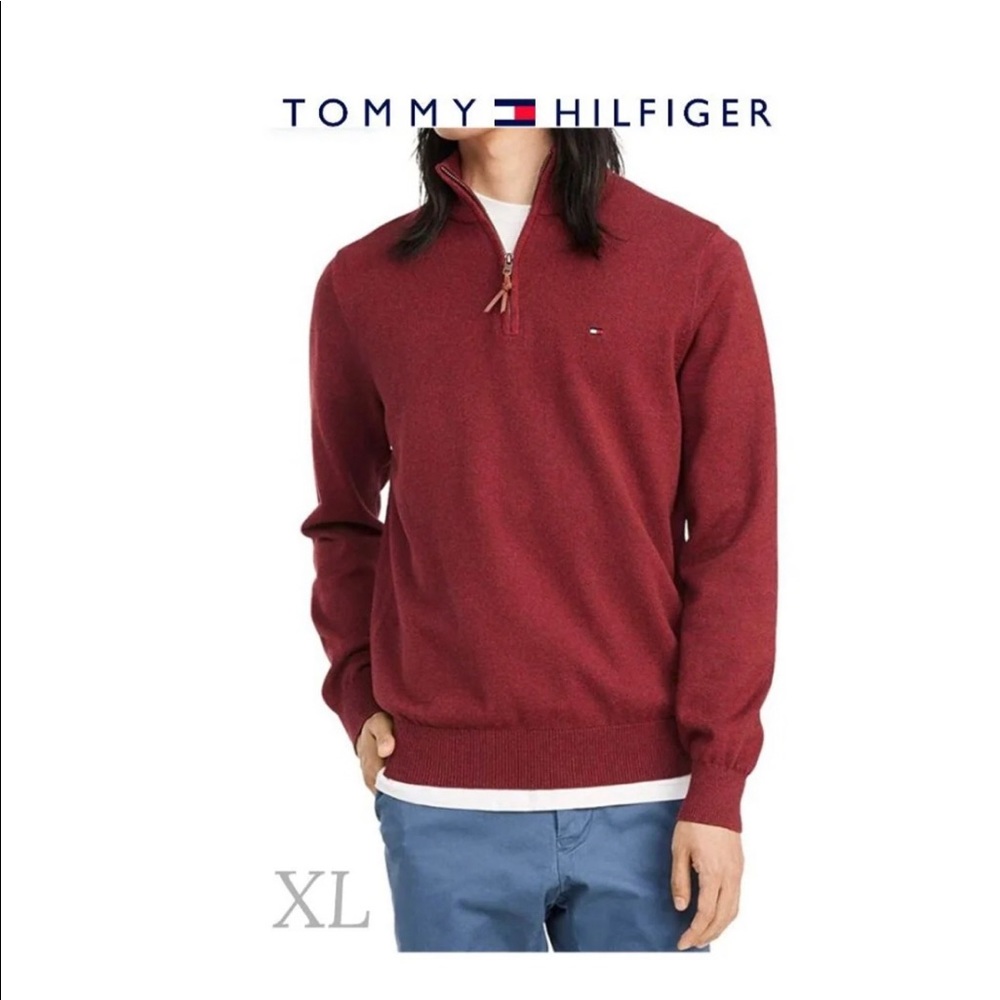 Tommy Hilfiger 1/4 Zip Up Sweater for men featuring a zipper closure.